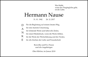 Traueranzeige von Hermann Nause von Wetterauer Zeitung, Wetterauer Zeitung