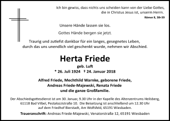Traueranzeige von Herta Friede von Wetterauer Zeitung