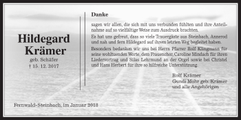 Traueranzeige von Hildegard Krämer von Giessener Allgemeine, Alsfelder Allgemeine