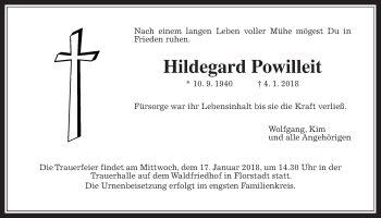 Traueranzeige von Hildegard Powilleit von Wetterauer Zeitung, Wetterauer Zeitung