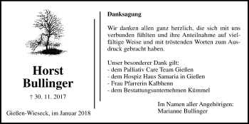 Traueranzeige von Horst Bullinger von Giessener Allgemeine, Alsfelder Allgemeine