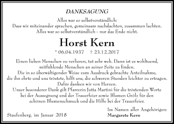 Traueranzeige von Horst Kern von Giessener Allgemeine, Alsfelder Allgemeine