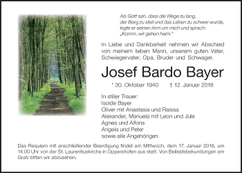 Traueranzeige von Josef Bardo Bayer von Wetterauer Zeitung, Wetterauer Zeitung