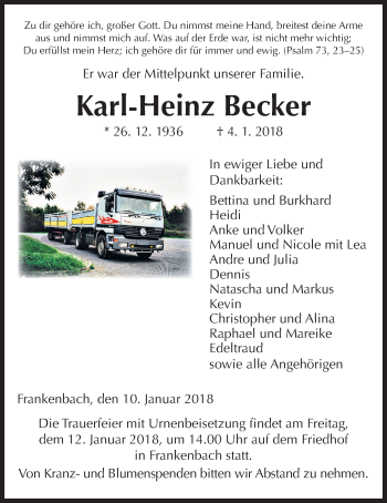 Traueranzeige von Karl-Heinz Becker von Giessener Allgemeine, Alsfelder Allgemeine