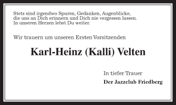 Traueranzeige von Karl-Heinz Velten von Wetterauer Zeitung, Wetterauer Zeitung