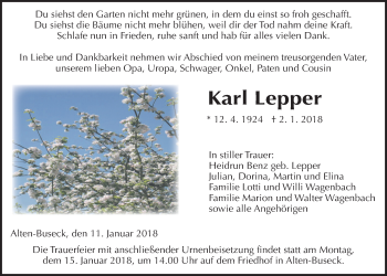 Traueranzeige von Karl Lepper von Giessener Allgemeine, Alsfelder Allgemeine