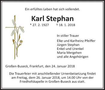 Traueranzeige von Karl Stephan von Giessener Allgemeine, Alsfelder Allgemeine