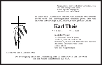 Traueranzeige von Karl Theis von Giessener Allgemeine, Alsfelder Allgemeine