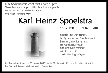 Traueranzeige von Karl Heinz Spoelstra von Licher Wochenblatt, Licher Wochenblatt, Licher Wochenblatt