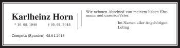 Traueranzeige von Karlheinz Horn von Wetterauer Zeitung, Wetterauer Zeitung