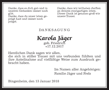 Traueranzeige von Karola Jäger von Wetterauer Zeitung, Wetterauer Zeitung