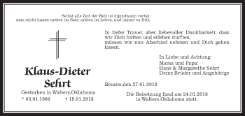 Traueranzeige von Klaus-Dieter Sehrt von Giessener Allgemeine, Alsfelder Allgemeine