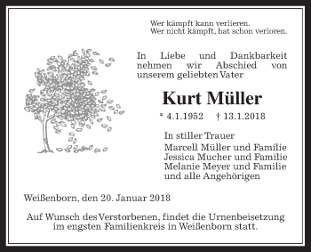 Traueranzeige von Kurt Müller von Wetterauer Zeitung, Wetterauer Zeitung