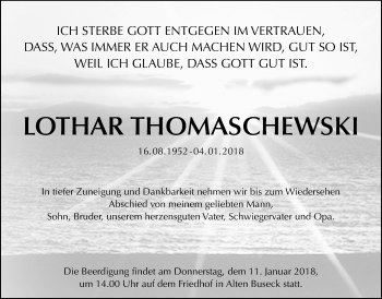 Traueranzeige von Lothar Thomaschewski von Giessener Allgemeine, Alsfelder Allgemeine