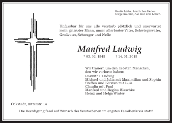 Traueranzeige von Manfred Ludwig von Wetterauer Zeitung, Wetterauer Zeitung