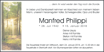 Traueranzeige von Manfred Philippi von Wetterauer Zeitung, Wetterauer Zeitung