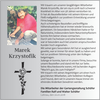 Traueranzeige von Marek Krzystofik von Giessener Allgemeine, Alsfelder Allgemeine