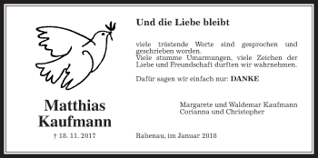 Traueranzeige von Matthias Kaufmann von Rabenauer Zeitung