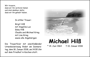Traueranzeige von Michael Hilß von Wetterauer Zeitung, Wetterauer Zeitung