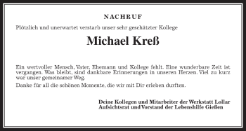 Traueranzeige von Michael Kreß von Giessener Allgemeine, Alsfelder Allgemeine