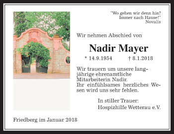 Traueranzeige von Nadir Mayer von Wetterauer Zeitung, Wetterauer Zeitung