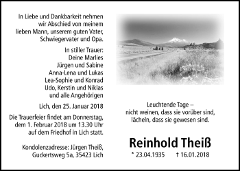 Traueranzeige von Reinhold Theiß von Licher Wochenblatt, Licher Wochenblatt, Licher Wochenblatt