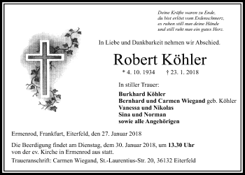 Traueranzeige von Robert Köhler von Alsfelder Allgemeine