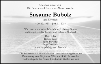 Traueranzeige von Susanne Bubolz von Giessener Allgemeine, Alsfelder Allgemeine