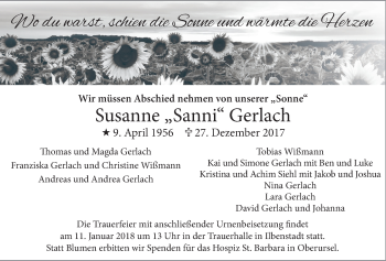 Traueranzeige von Susanne Gerlach von Wetterauer Zeitung, Wetterauer Zeitung