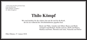Traueranzeige von Thilo Kömpf von Alsfelder Allgemeine