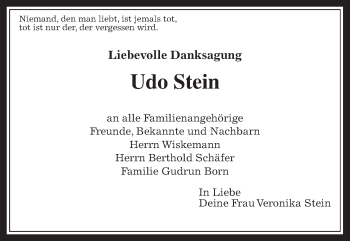 Traueranzeige von Udo Stein von Giessener Allgemeine, Alsfelder Allgemeine