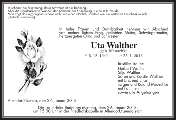 Traueranzeige von Uta Walther von Giessener Allgemeine, Alsfelder Allgemeine