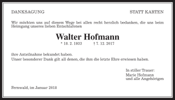 Traueranzeige von Walter Hofmann von Giessener Allgemeine, Alsfelder Allgemeine