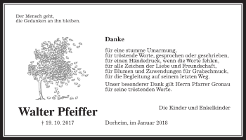Traueranzeige von Walter Pfeiffer von Wetterauer Zeitung, Wetterauer Zeitung