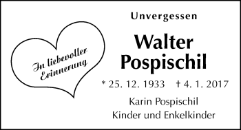 Traueranzeige von Walter Pospischil von Giessener Allgemeine, Alsfelder Allgemeine