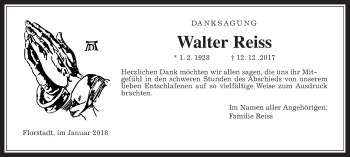 Traueranzeige von Walter Reiss von Wetterauer Zeitung, Wetterauer Zeitung