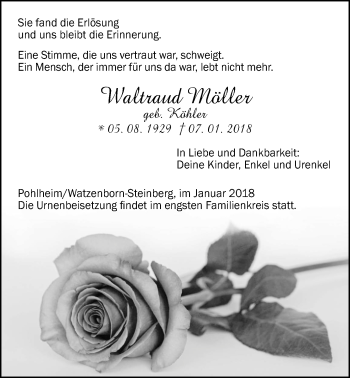Traueranzeige von Waltraud Möller von Pohlheimer Nachrichten