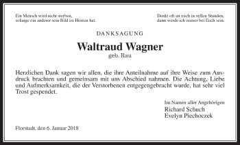 Traueranzeige von Waltraud Wagner von Wetterauer Zeitung, Wetterauer Zeitung