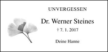 Traueranzeige von Werner Steines von Giessener Allgemeine, Alsfelder Allgemeine