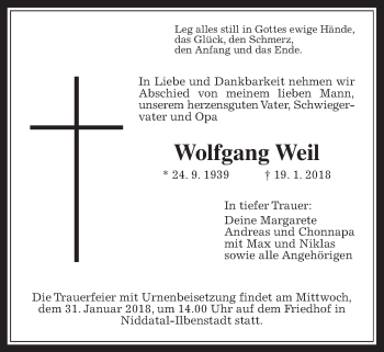 Traueranzeige von Wolfgang Weil von Wetterauer Zeitung, Wetterauer Zeitung