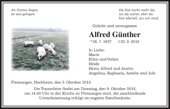 Traueranzeige von Alfred Günther von Giessener Allgemeine, Alsfelder Allgemeine