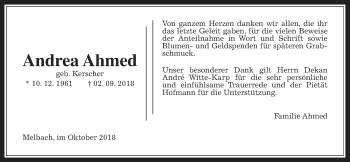 Traueranzeige von Andrea Ahmed von Wetterauer Zeitung, Wetterauer Zeitung