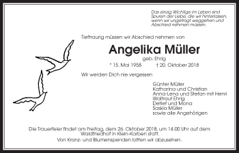 Traueranzeige von Angelika Müller von Wetterauer Zeitung, Wetterauer Zeitung