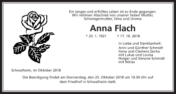 Traueranzeige von Anna Flach von Wetterauer Zeitung, Wetterauer Zeitung