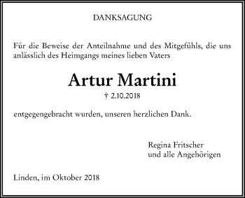 Traueranzeige von Artur Martini von Giessener Allgemeine, Alsfelder Allgemeine