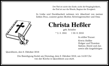 Traueranzeige von Christa Heßler von Giessener Allgemeine, Alsfelder Allgemeine