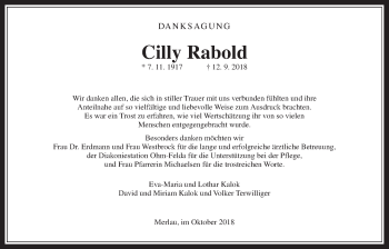 Traueranzeige von Cilly Rabold von Mücker Stimme