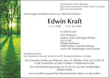 Traueranzeige von Edwin Kraft von Wetterauer Zeitung, Wetterauer Zeitung