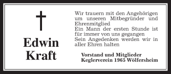 Traueranzeige von Edwin Kraft von Wetterauer Zeitung, Wetterauer Zeitung