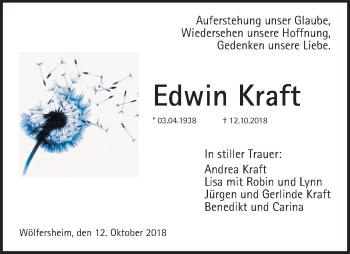 Traueranzeige von Edwin Kraft von Wetterauer Zeitung, Wetterauer Zeitung